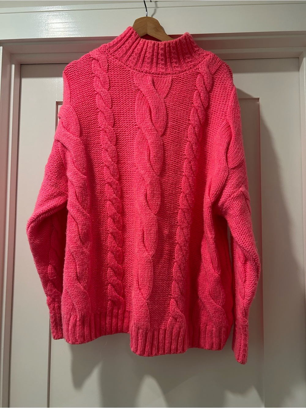 Anthropologie Hot Pink Cable Knit Mock Neck Sweater